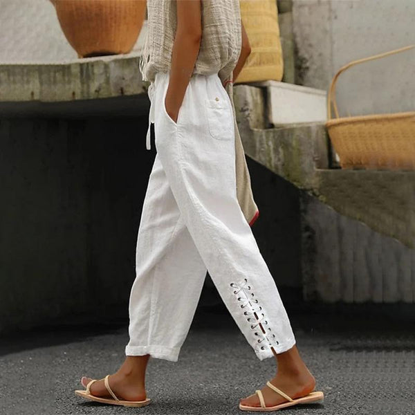 Belma luftige sommerhosen damen | Weite lässige Straight-Hose aus Baumwolle und Leinen für Frauen