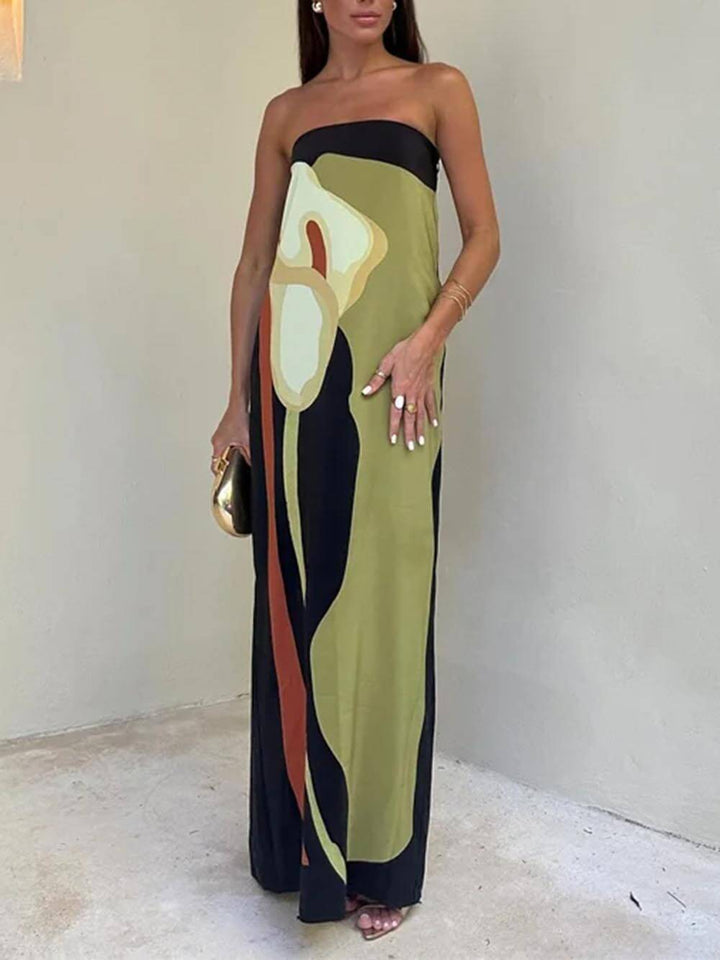 Sommerkleid für Damen - Elegantes Bandeau-Maxikleid mit abstraktem Muster