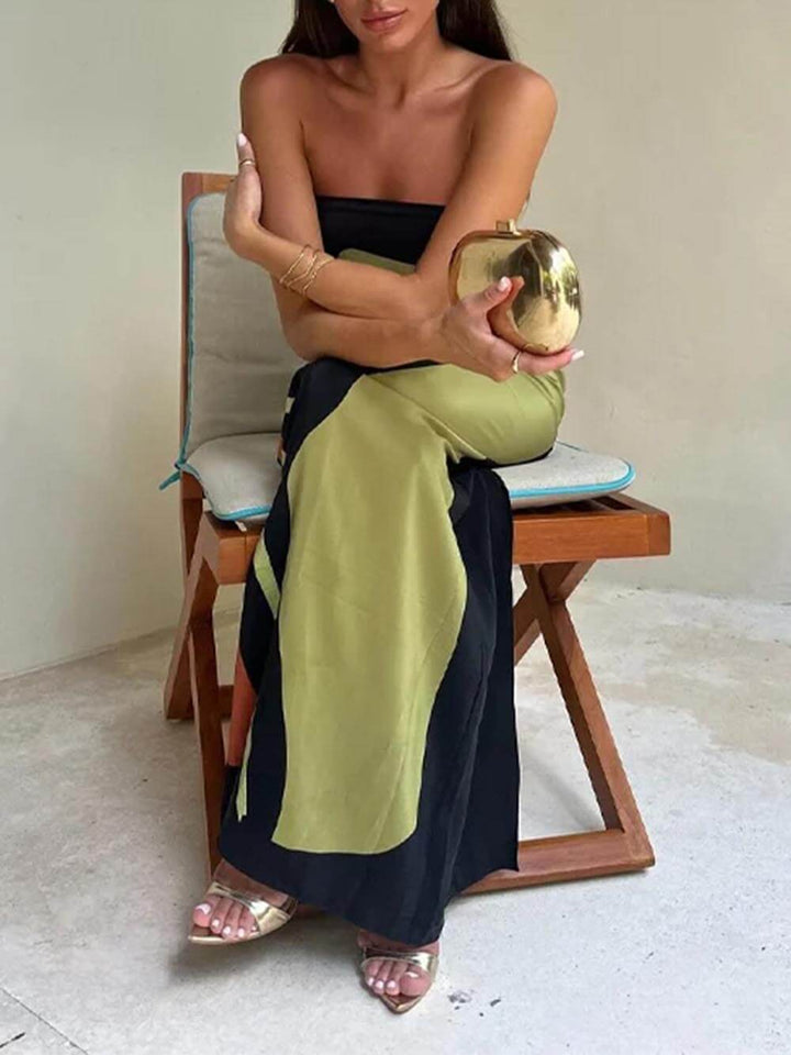 Sommerkleid für Damen - Elegantes Bandeau-Maxikleid mit abstraktem Muster
