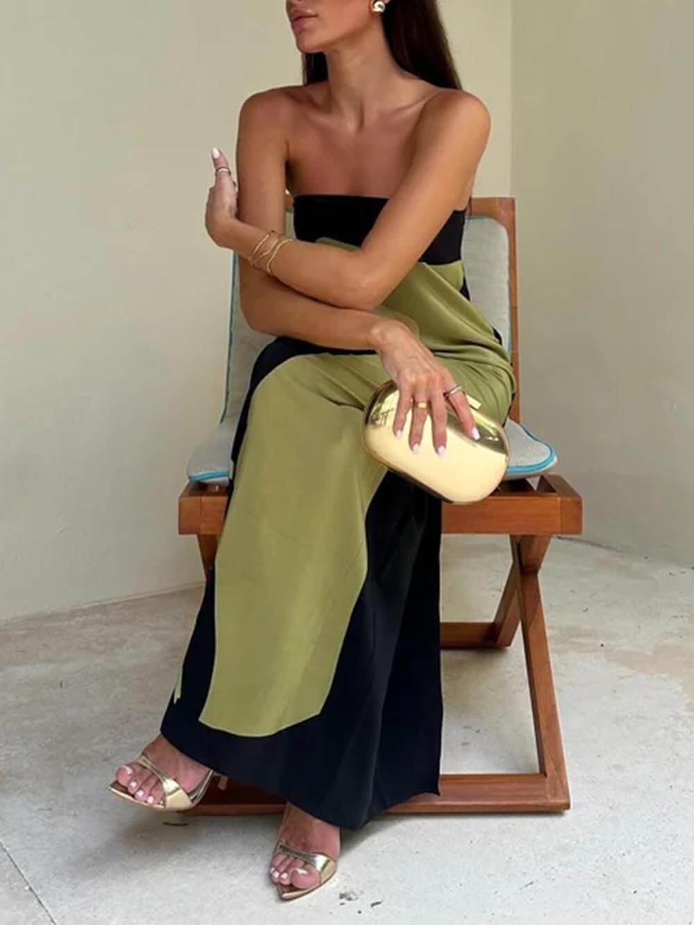 Sommerkleid für Damen - Elegantes Bandeau-Maxikleid mit abstraktem Muster