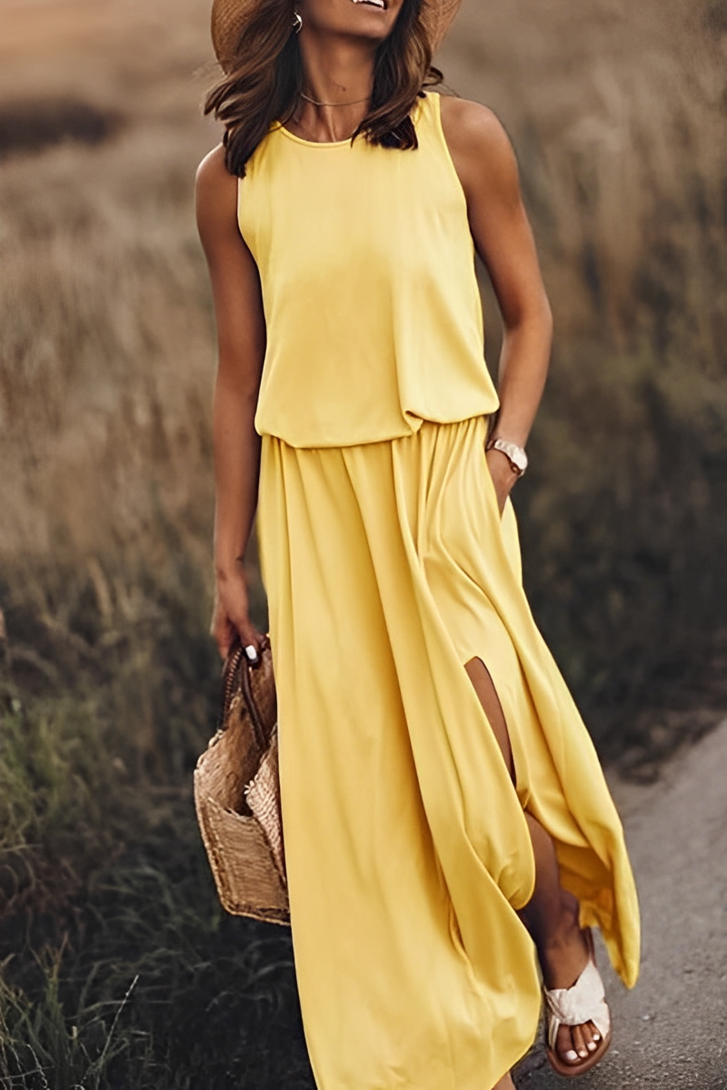 Layla Casual-Kleid | Modernes ärmelloses Kleid mit Ausschnitt