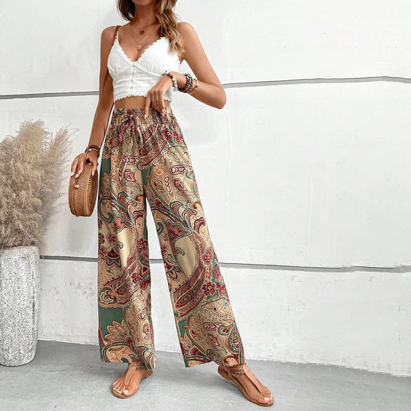 Mia Bunte Hosen | Boho-bedruckte Sommer-Hochbundhosen