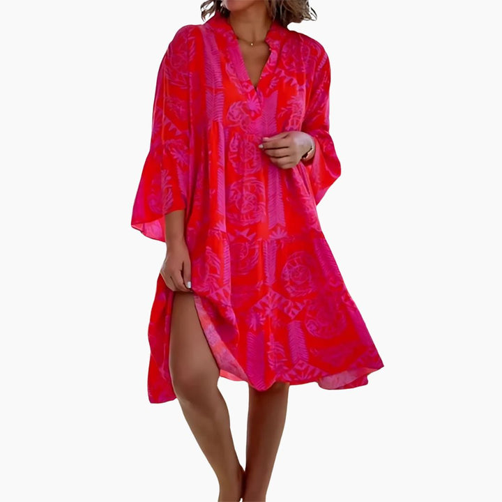 Sommerkleid Für Damen - Luftiges Rosa Strandkleid mit V-Ausschnitt