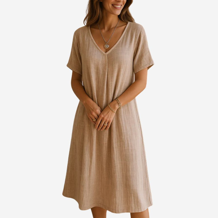 Tunika-Kleid für Damen - Lockeres Sommerkleid mit V-Ausschnitt