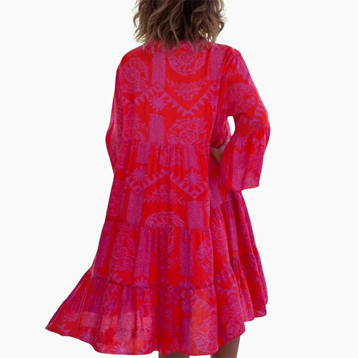 Sommerkleid Für Damen - Luftiges Rosa Strandkleid mit V-Ausschnitt