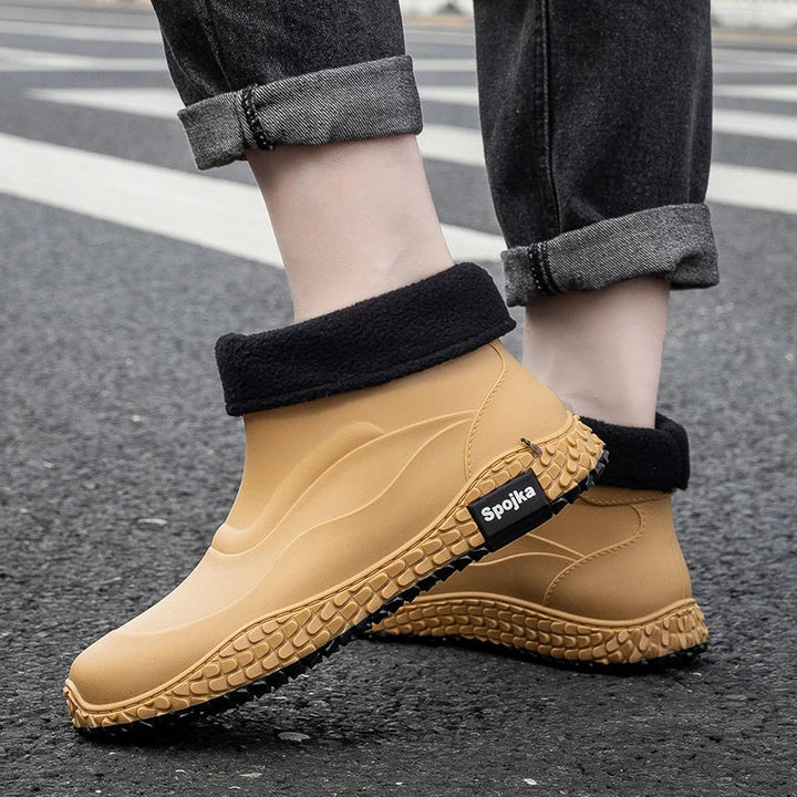 Regenstiefel für den Herbst - Halbhohe Wasserdichte PVC Gummistiefel mit rutschfester Sohle für Herren
