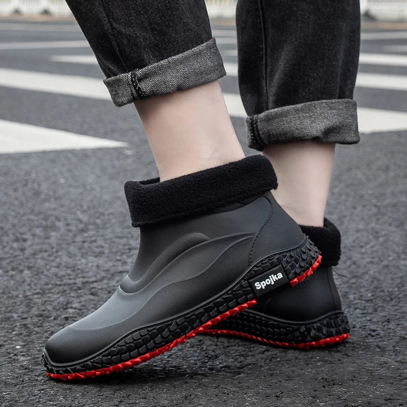Regenstiefel für den Herbst - Halbhohe Wasserdichte PVC Gummistiefel mit rutschfester Sohle für Herren