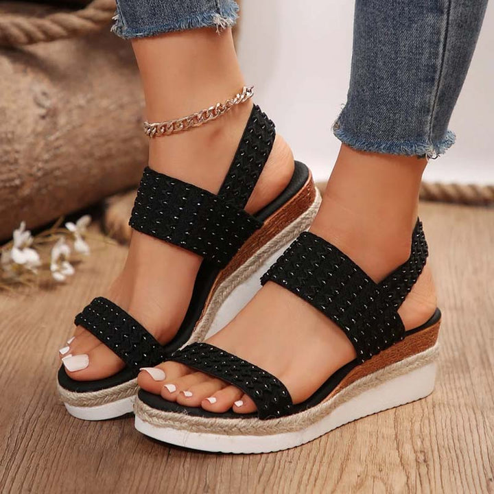 Sandaletten für Damen - Bequeme Plateau Sandalen mit Fußbett für Sommer