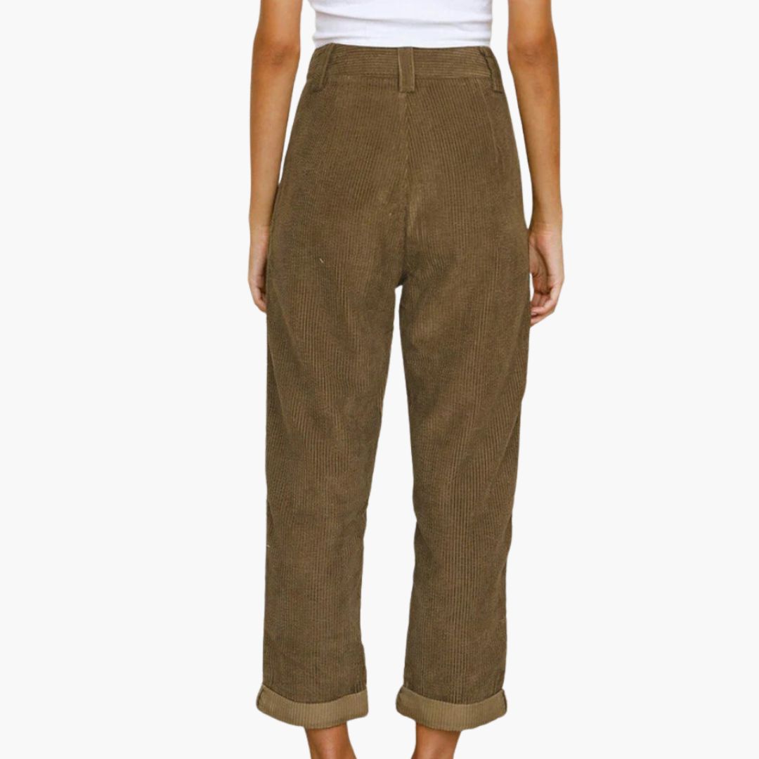 Flared Cordhose für den Herbst - Stilvolle 3/4 broek mit hoher Taille für Damen