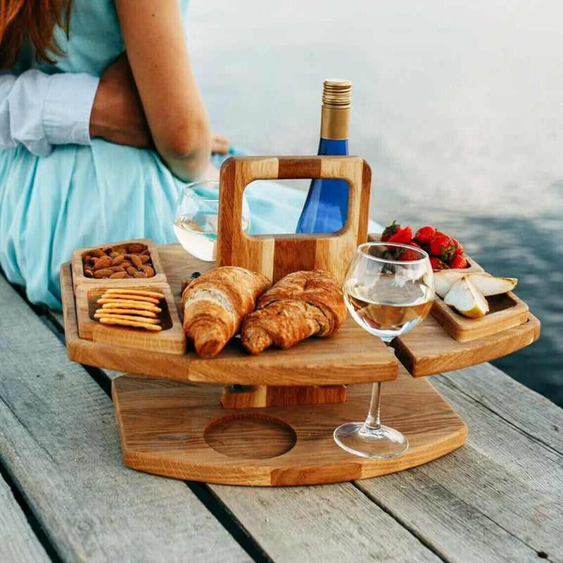 Picknicktisch Holz klappbar - Tragbarer Weintisch Herbst Weinlese Garten Outdoor mit Glashalter