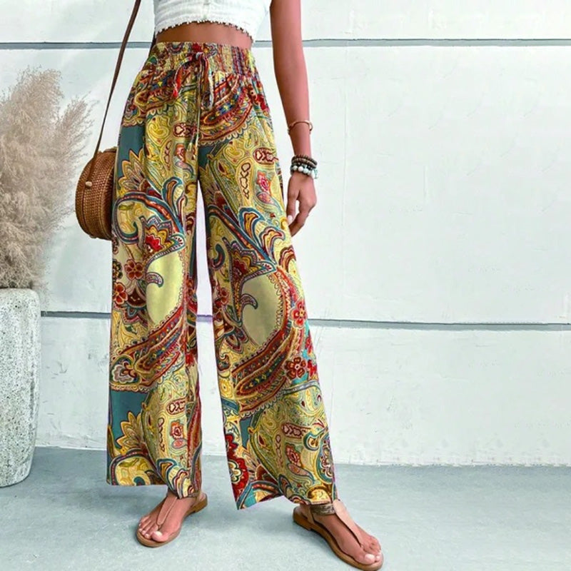 Mia Bunte Hosen | Boho-bedruckte Sommer-Hochbundhosen