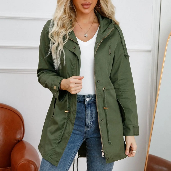 Regenjacke für den Herbst - Lange Wasserdichte Übergansjacke mit Kapuze für Damen