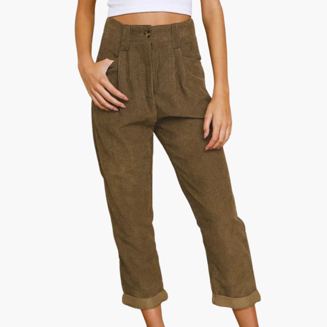 Flared Cordhose für den Herbst - Stilvolle 3/4 broek mit hoher Taille für Damen