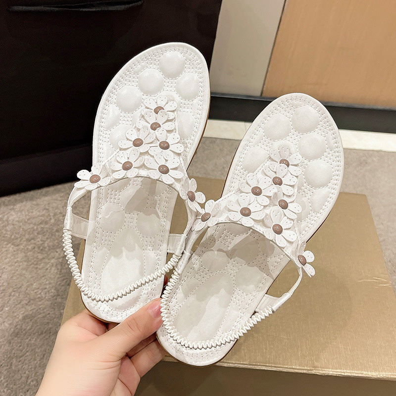 Deichma Sandalen Damen | Weiße bequeme 3D-Blumensandalen