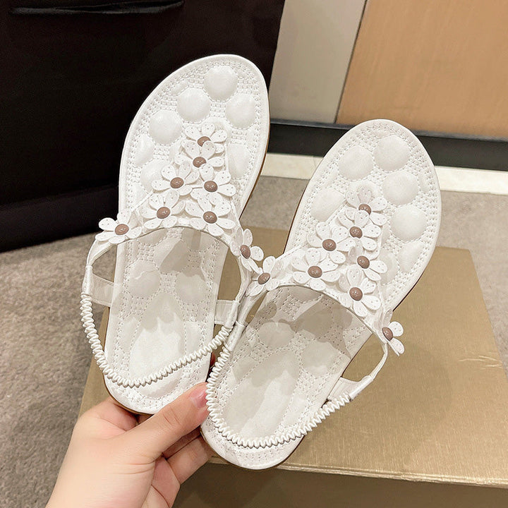 Deichma Sandalen Damen | Weiße bequeme 3D-Blumensandalen