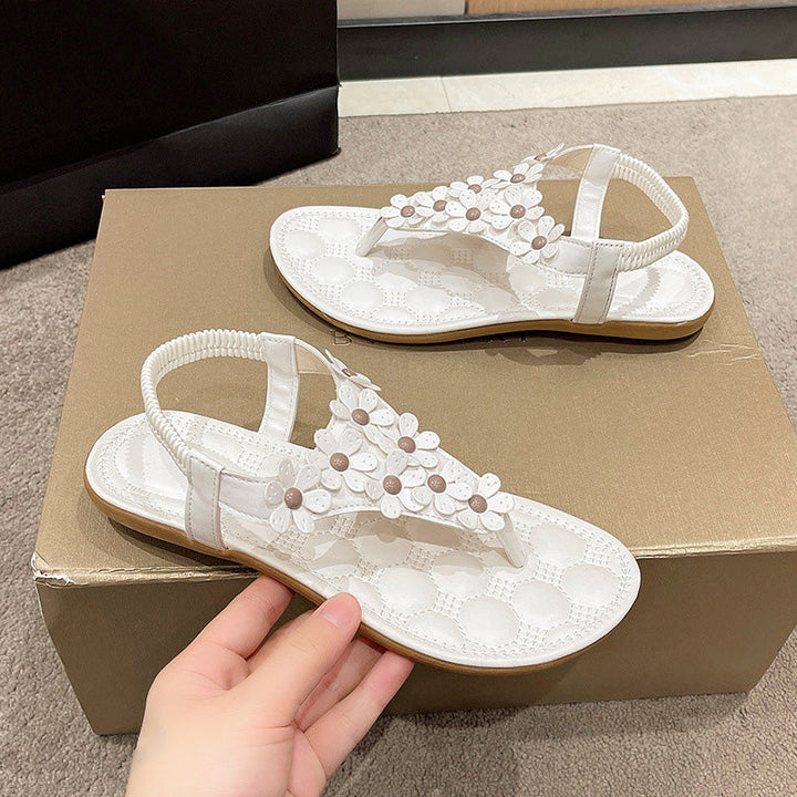 Deichma Sandalen Damen | Weiße bequeme 3D-Blumensandalen