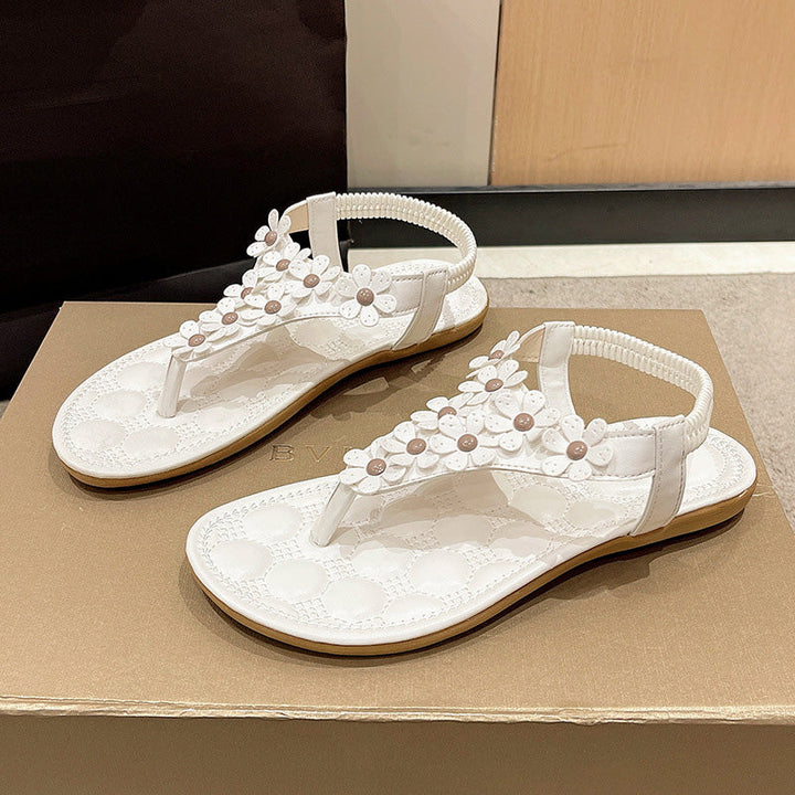 Deichma Sandalen Damen | Weiße bequeme 3D-Blumensandalen