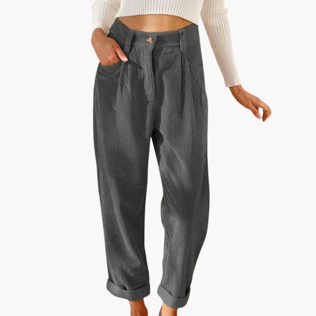 Flared Cordhose für den Herbst - Stilvolle 3/4 broek mit hoher Taille für Damen
