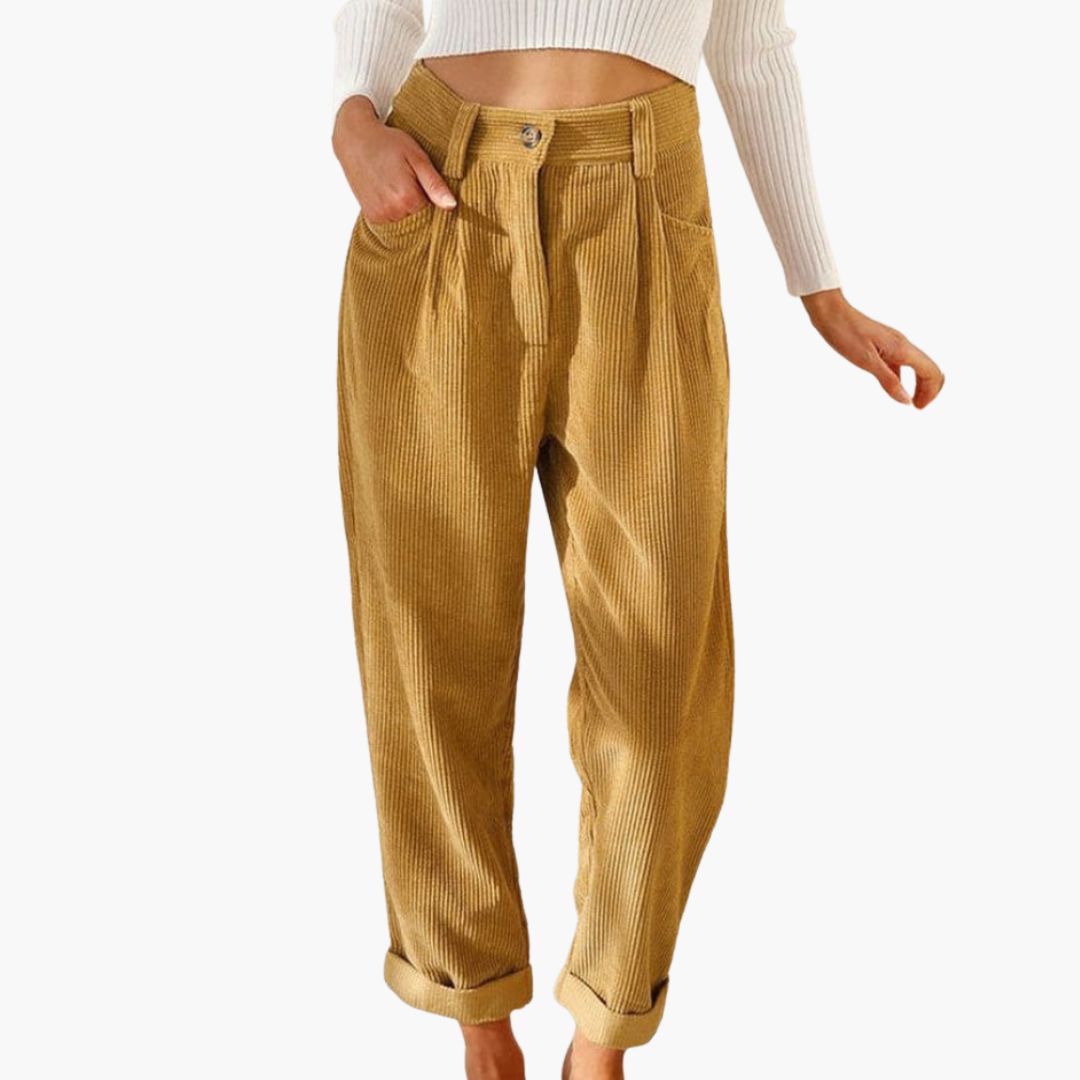 Flared Cordhose für den Herbst - Stilvolle 3/4 broek mit hoher Taille für Damen