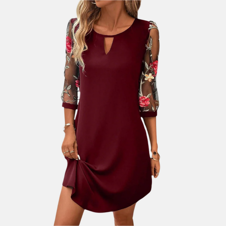 Sommerkleid - Elegantes Midi Cocktailkleid mit Blumenärmel