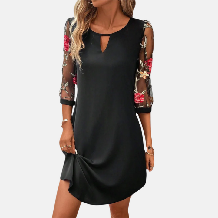 Sommerkleid - Elegantes Midi Cocktailkleid mit Blumenärmel