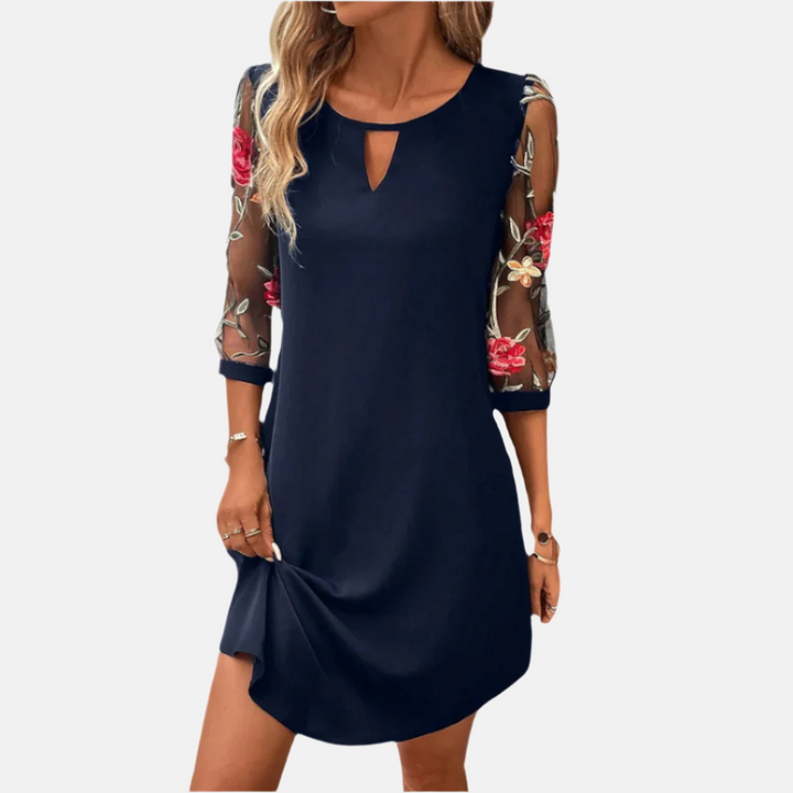Sommerkleid - Elegantes Midi Cocktailkleid mit Blumenärmel