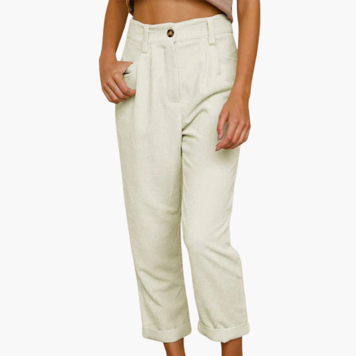 Flared Cordhose für den Herbst - Stilvolle 3/4 broek mit hoher Taille für Damen