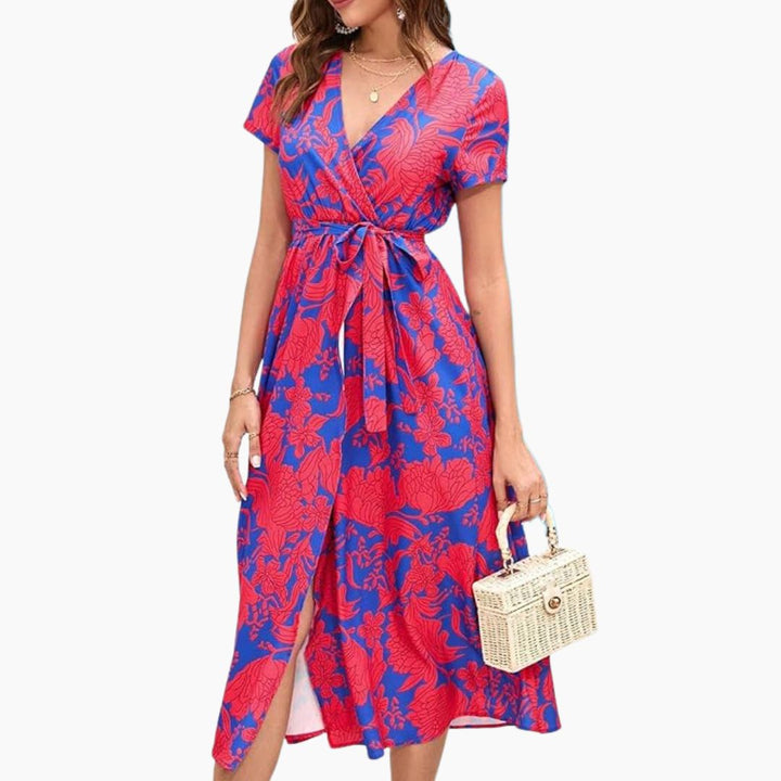 Sommerkleid für Damen – Elegantes Wickelkleid mit Blätterprint
