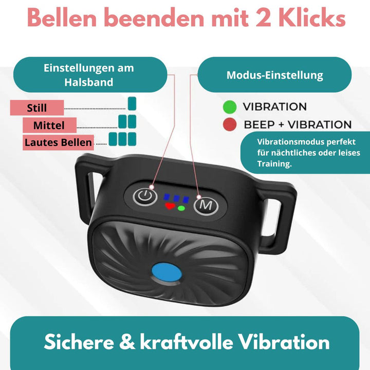Anti-Bell-Halsband mit Vibrationsmodus, LED-Anzeige und Modus-Einstellung. Effektives Hundetraining, leises Bellen stoppen, einfach zu bedienen.