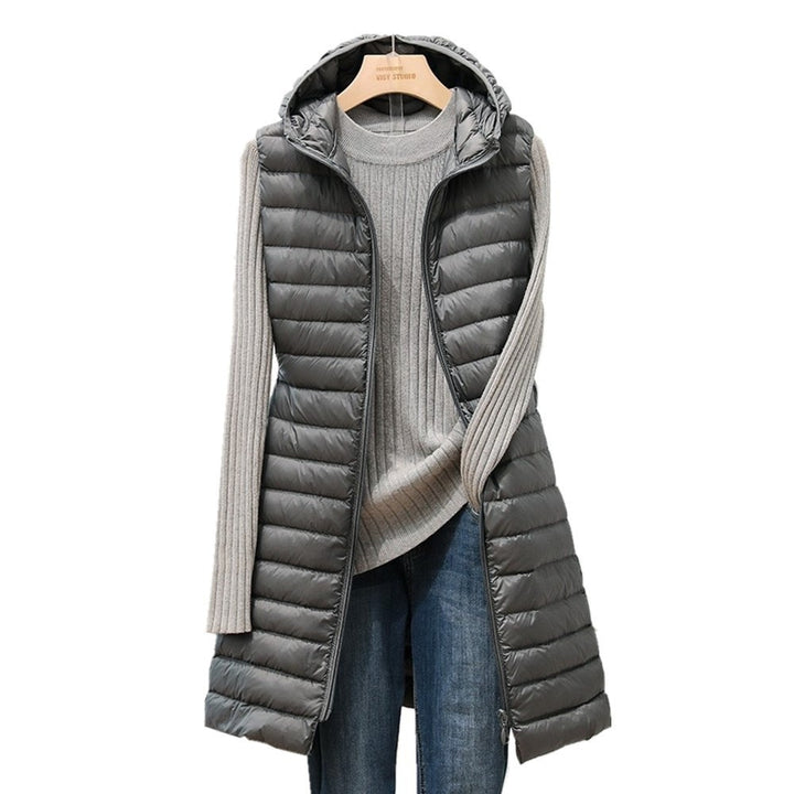 Lange Steppweste für Damen - Elegante Übergangsjacke mit Kapuze