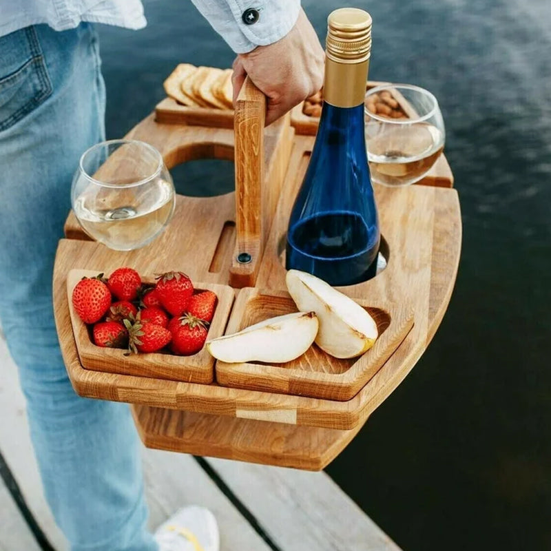 Picknicktisch Holz klappbar - Tragbarer Weintisch Herbst Weinlese Garten Outdoor mit Glashalter