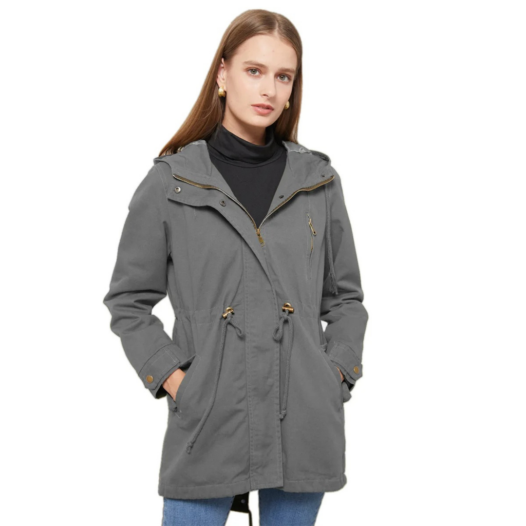 Regenjacke für den Herbst - Lange Wasserdichte Übergansjacke mit Kapuze für Damen