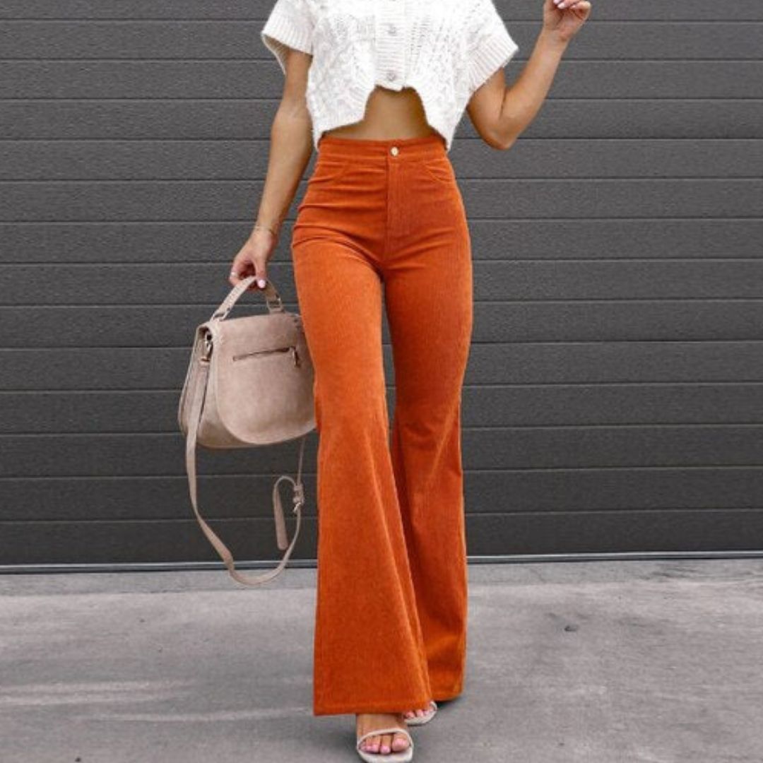 Flared Cordhose für den Herbst - Elegante Palazzohose mit hoher Taille für Damen