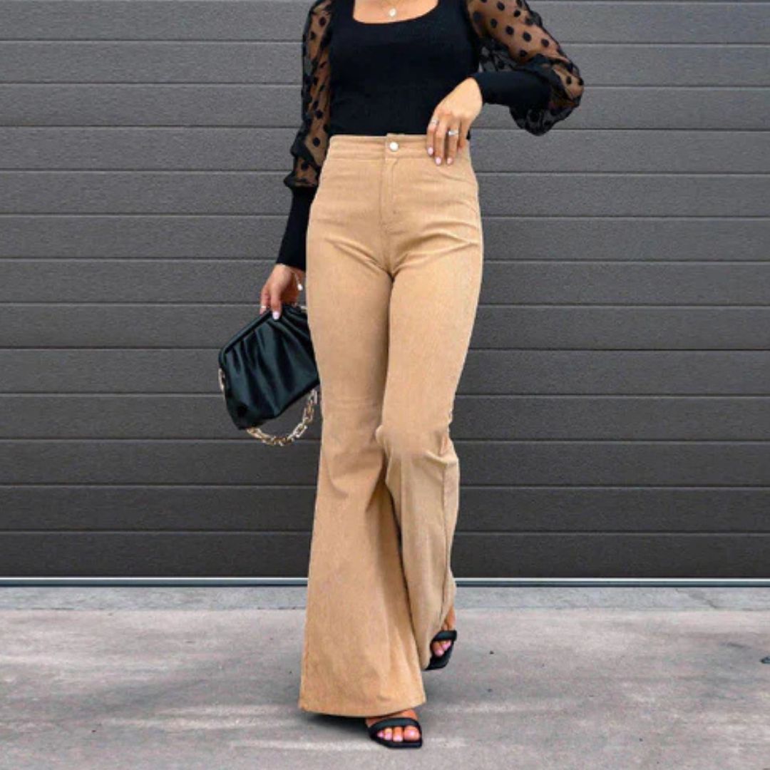 Flared Cordhose für den Herbst - Elegante Palazzohose mit hoher Taille für Damen