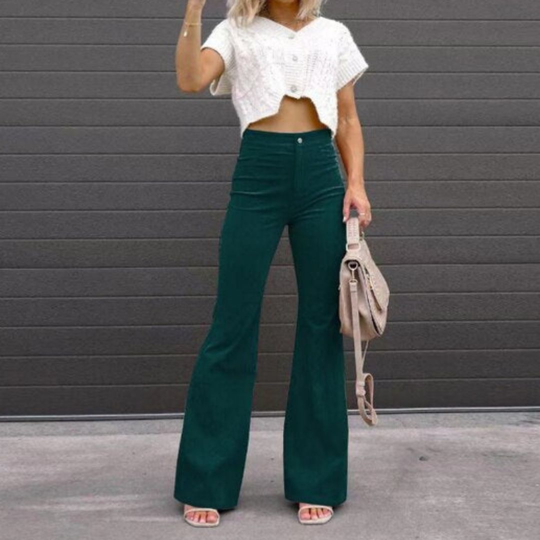 Flared Cordhose für den Herbst - Elegante Palazzohose mit hoher Taille für Damen