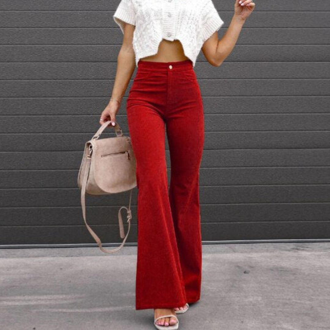 Flared Cordhose für den Herbst - Elegante Palazzohose mit hoher Taille für Damen