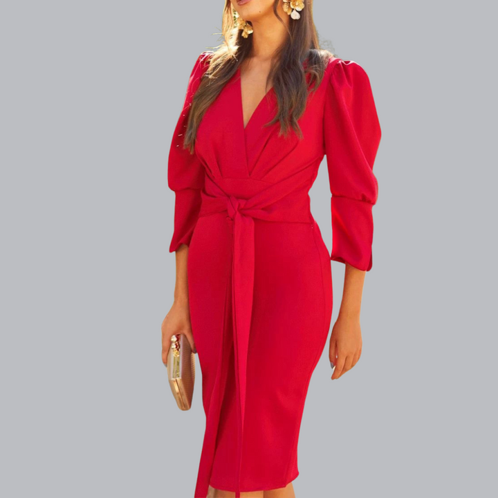 Abendkleid für Damen - Elegantes Wickelkleid mit Puffärmeln für Festliche Anlässe