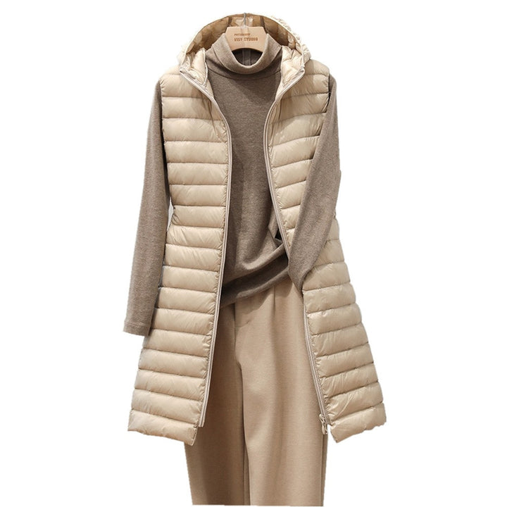 Lange Steppweste für Damen - Elegante Übergangsjacke mit Kapuze