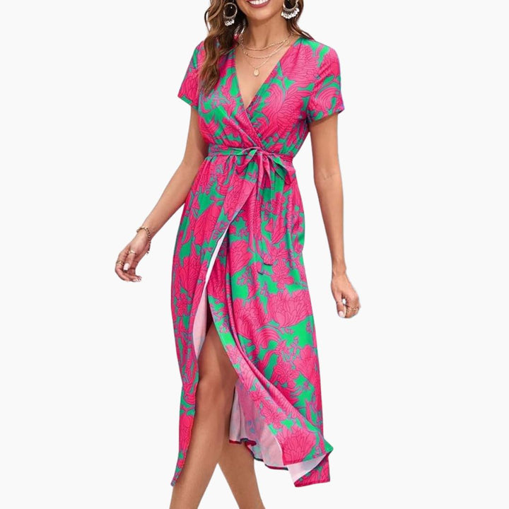 Sommerkleid für Damen – Elegantes Wickelkleid mit Blätterprint