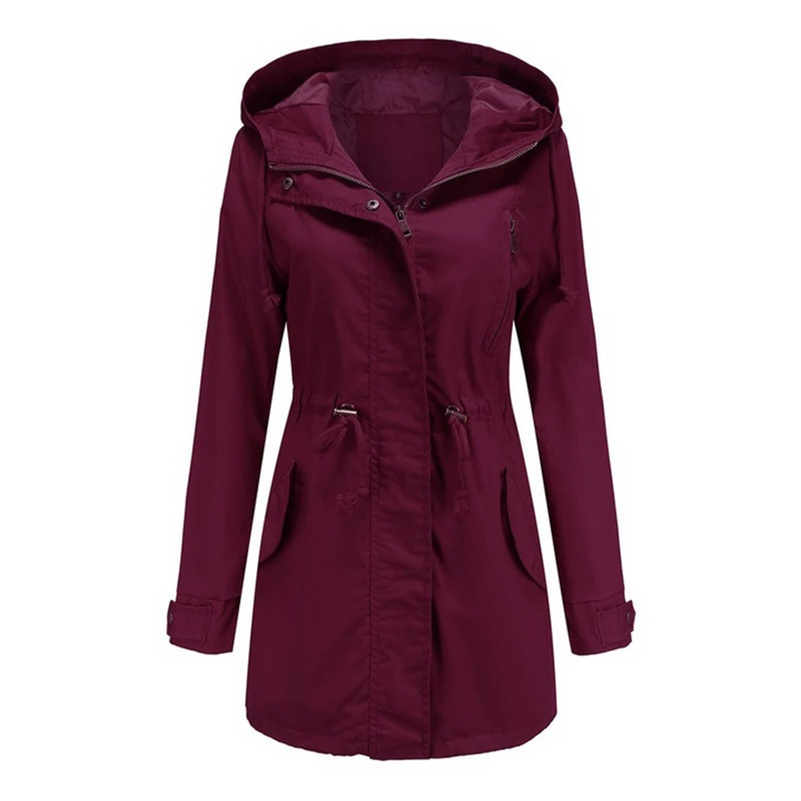 Regenjacke für den Herbst - Lange Wasserdichte Übergansjacke mit Kapuze für Damen