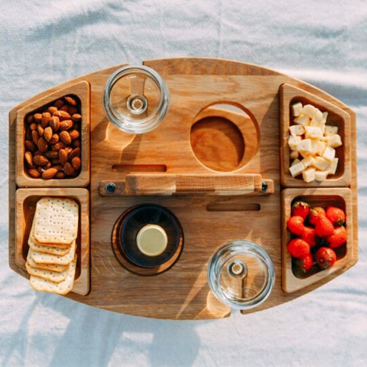 Picknicktisch Holz klappbar - Tragbarer Weintisch Herbst Weinlese Garten Outdoor mit Glashalter