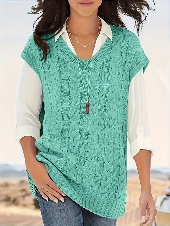 Yana Pullunder | Eleganter Pullover mit Zopfmuster und V-Ausschnitt für Damen