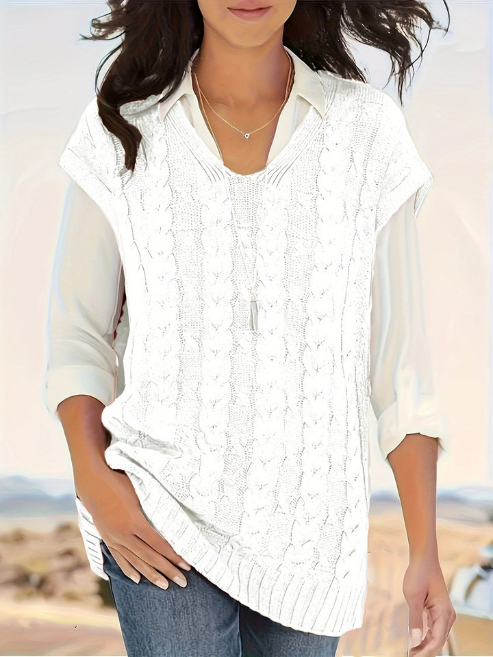Yana Pullunder | Eleganter Pullover mit Zopfmuster und V-Ausschnitt für Damen