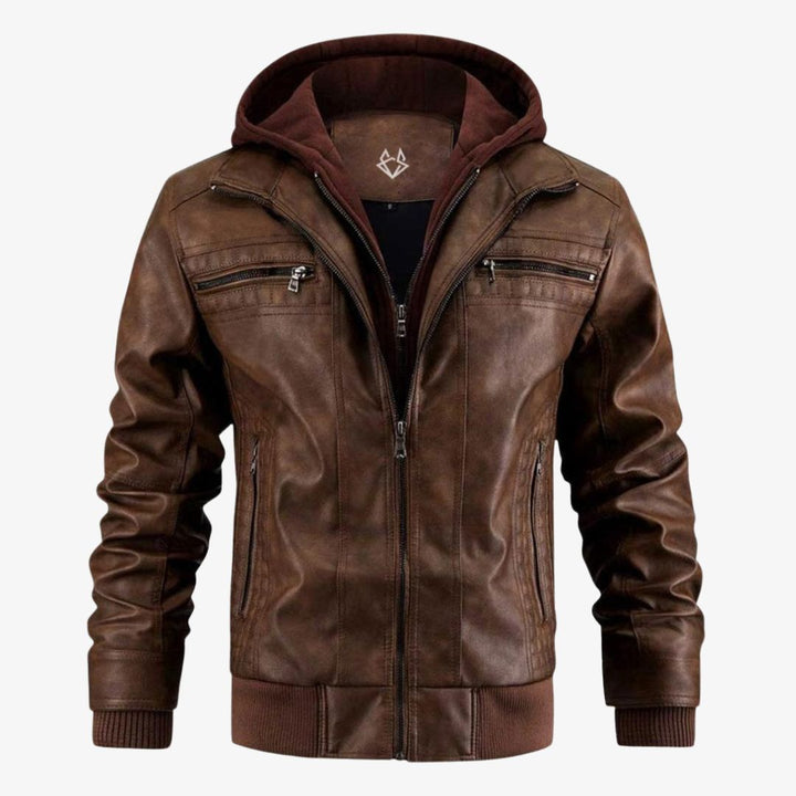 Lederjacke für Herren - Premium Winter Lederjacke mit Kapuze
