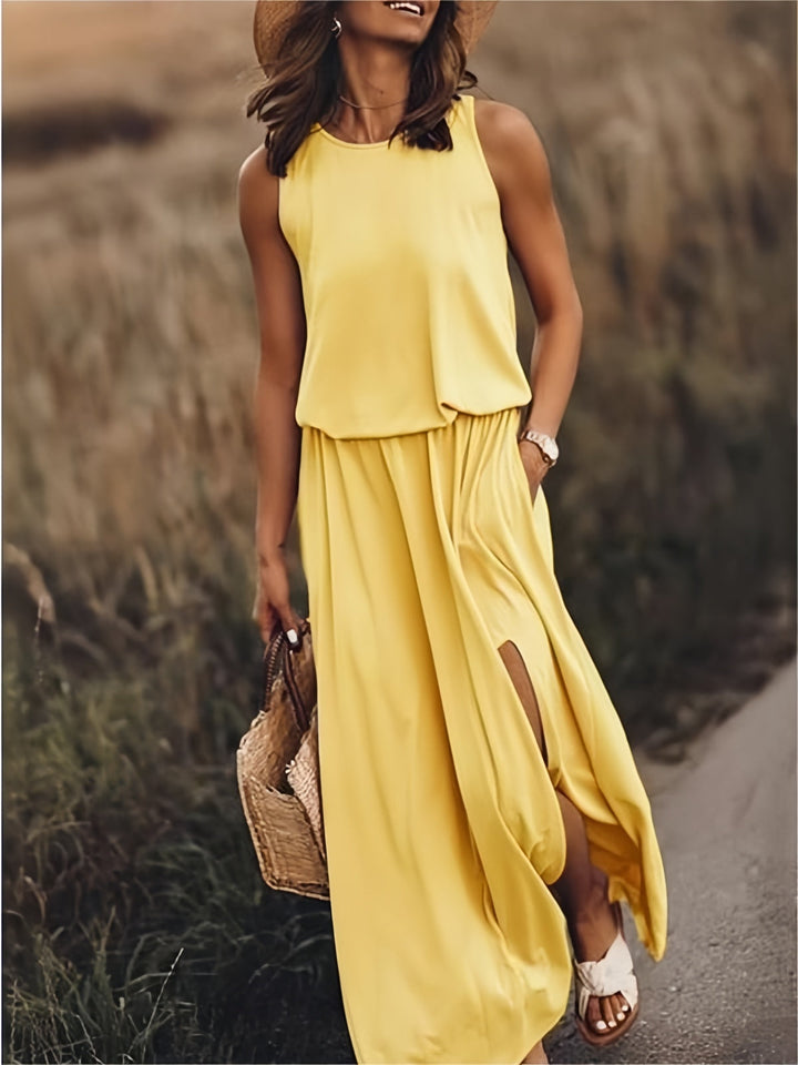 Sommerkleid für Damen - Elegantes Ärmellos Maxikleid mit Seitenschlitz