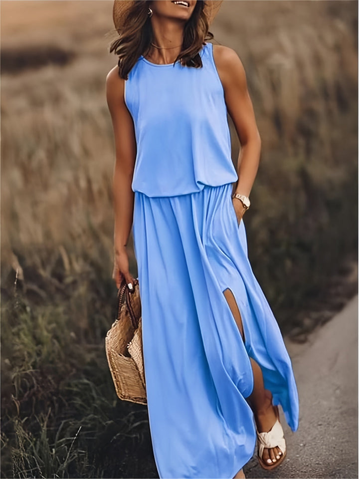 Sommerkleid für Damen - Elegantes Ärmellos Maxikleid mit Seitenschlitz