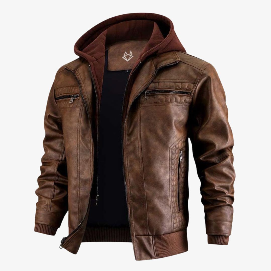 Lederjacke für Herren - Premium Winter Lederjacke mit Kapuze