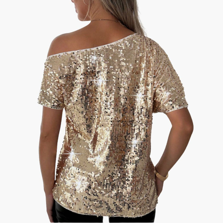 Glitzer Top für den Herbst - Elegante One-Shoulder Bluse mit Glitzernde Pailletten für Damen
