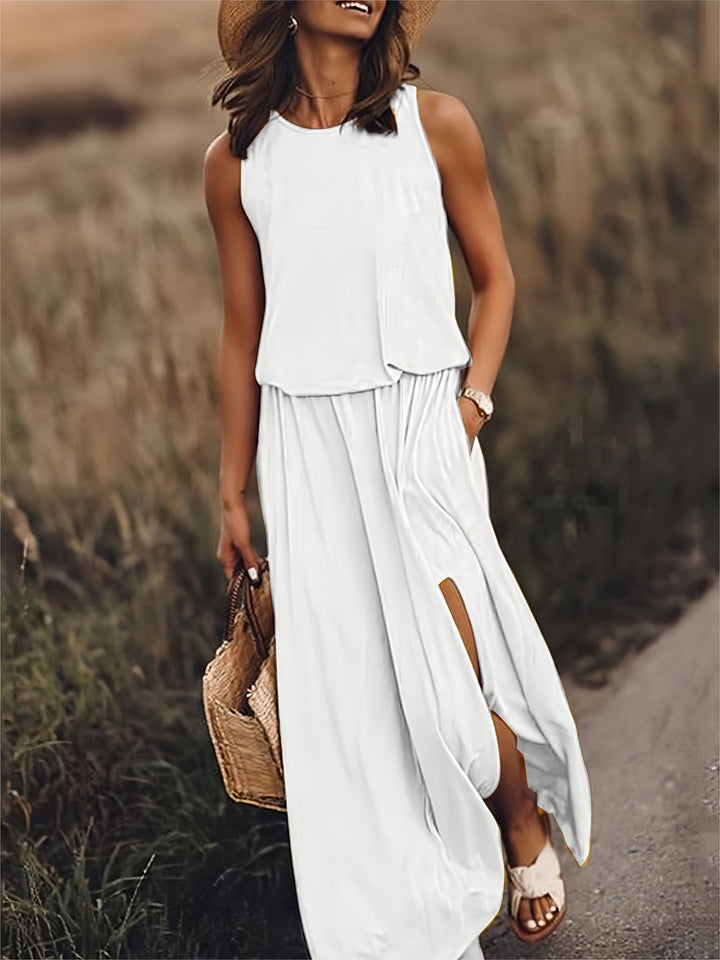 Sommerkleid für Damen - Elegantes Ärmellos Maxikleid mit Seitenschlitz