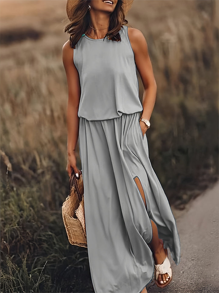 Sommerkleid für Damen - Elegantes Ärmellos Maxikleid mit Seitenschlitz